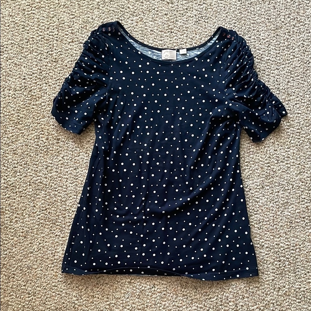 Anthropologie Navy Polka Dot Shirt Medium